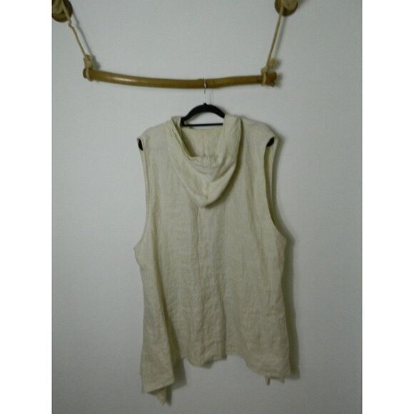 Night Studio Linen Jacket  Shacket Beige Linen Lagonlook Pockets Hooded X-Large - Picture 5 of 8
